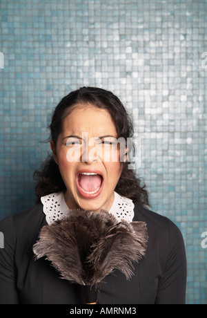 Portrait of Maid Yelling Stock Photo