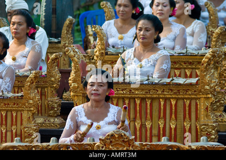 Women Gamelan Orchestra Puri Taman Saraswati or Water Palace Ubud Bali Indonesia Stock Photo