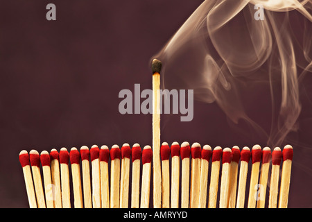 Group of Matches, One Extinguished Stock Photo