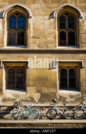 A row of bicycles parked outside of Kings College, Cambridge. UK Stock Photo