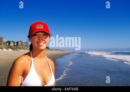 California Santa Cruz County Pajaro Dunes Woman on beach Stock