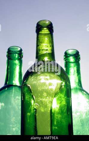 Green glass wine bottles Stock Photo