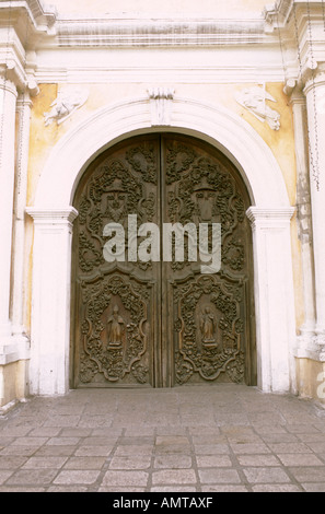 Philippines Manila Intramuros San Agustin Church Baroque Style Ornate Carved Wooden Doors Stock Photo