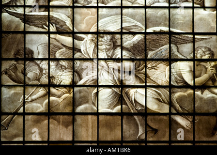 Religious imagery on a stained glass window Magdalen College chapel University of Oxford Oxford England United Kingdom Stock Photo