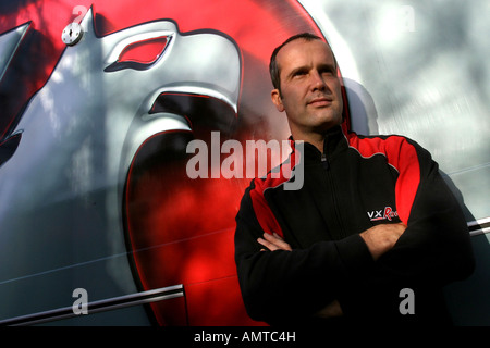 Fabrizio Giovanardi 2007 BTCC winner and Vauxhall VXR racing logo Stock Photo