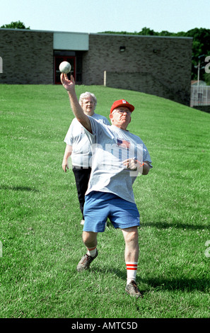 Senior citizens participate in senior Olympic sporting games St Clair Michigan Stock Photo