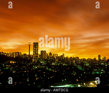 Johannesburg city skyline showing Berea and Hillbrow with the 59 story Ponte building and Strydom Tower Stock Photo