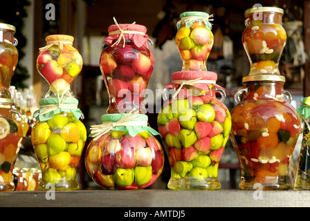 Jars on display with traditional sweets in Greece Stock Photo