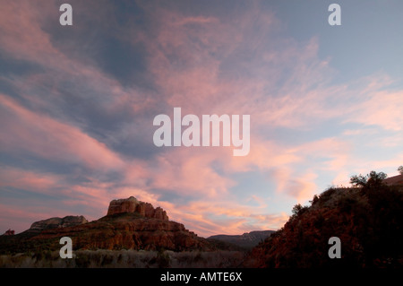 Sunset, Cathedral Rock, Red Red Loop Road, Red Rock State Park, near Sedona, Arizona, USA, North America. Stock Photo