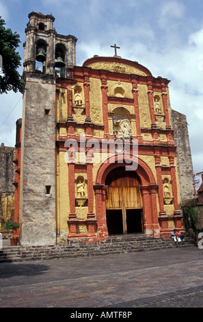 The baroque-style facade of Templo de Tercera Orden de San Francisco church in Cuernavaca, Morelos, Mexico. Stock Photo