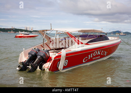 Twin engine speedboat speed boat Pattaya harbour, Thailand Stock Photo