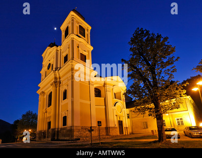 Illuminated pilgrimage churchat dusk on the Hafnerberg, Lower Austria, Austria Stock Photo