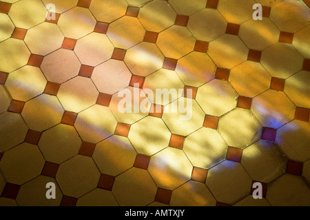 Light from stained glass window shining on tiled floor Parliament building Victoria British Columbia Canada Stock Photo