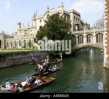Punting on River Cam near Bridge of Sighs St John's College Cambridge England GB UK Stock Photo