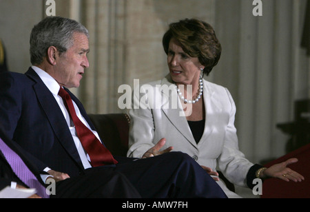 President Bush and Speaker of the House Nancy Pelosi D-CA participate in a Congressional Gold Medal Ceremony Stock Photo