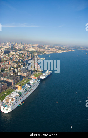 Cruise ship moored at the Thracian side of the Bosphorus aerial Istanbul 2010 European Capital of Culture Turkey Stock Photo