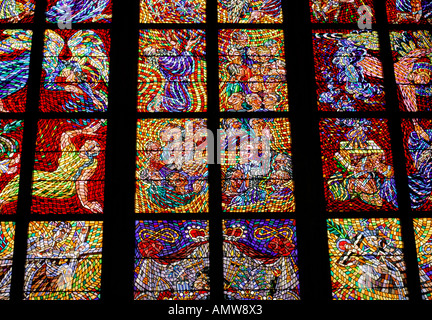 Stained glass window in St Vitus Cathedral Prague Castle Czech Republic Stock Photo