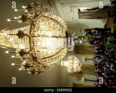 President GW Bush at a press conference in the East Room of the White House on April 13, 2004 Stock Photo