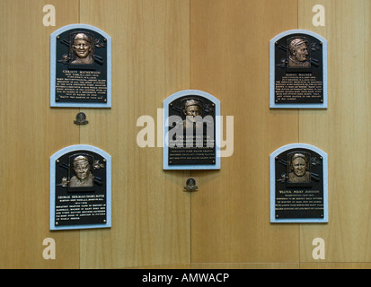 Plaques of baseball immortals on display Stock Photo