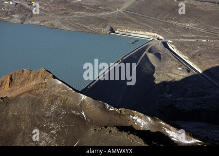 Aerial view of The Karahnjukar hydroelectric dam and reservoir in east Iceland Oktober 2007 Stock Photo