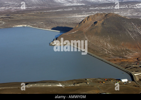 Aerial view of The Karahnjukar hydroelectric dam and reservoir in east Iceland Oktober 2007 Stock Photo