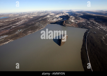 Aerial view of The Karahnjukar hydroelectric dam and reservoir in east Iceland Oktober 2007 Stock Photo