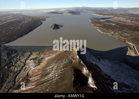 Aerial view of The Karahnjukar hydroelectric dam and reservoir in east Iceland Oktober 2007 Stock Photo