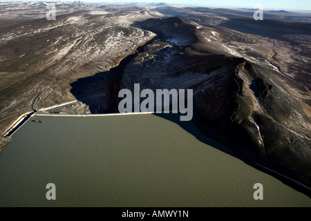 Aerial view of The Karahnjukar hydroelectric dam and reservoir in east Iceland Oktober 2007 Stock Photo