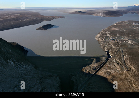 Aerial view of The Karahnjukar hydroelectric dam and reservoir in east Iceland Oktober 2007 Stock Photo