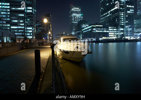 speedboat on the waterfront in Canary Wharf docklands london england uk ...