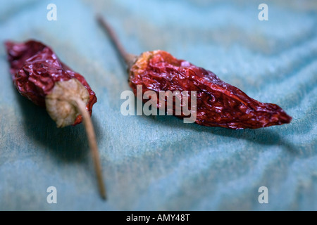 Close-up of two dried chilli peppers Stock Photo