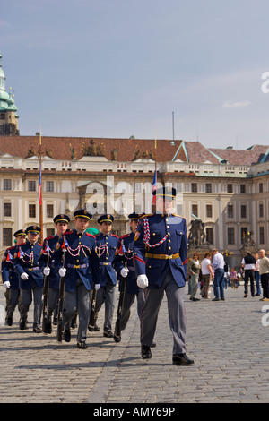 A procession of guards at the entrance to the Castle of Prague, Czech Republic, Europe. Stock Photo