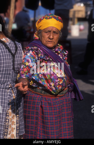 1, one, Mexican woman, headdress, open-air market, village, Tlacolula de Matamoros, Tlacolula, Oaxaca State, Mexico Stock Photo