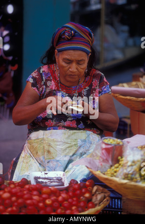 Mexican woman, old woman, mature woman, elderly woman, open-air market, village, Tlacolula de Matamoros, Tlacolula, Oaxaca State, Mexico Stock Photo