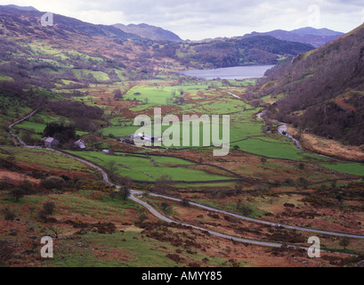 Nant Gwynant Valley in Snowdonia North Wales from Car Park at top of Valley Stock Photo