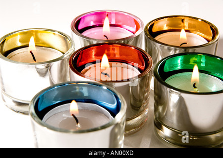 multi coloured tea light holders