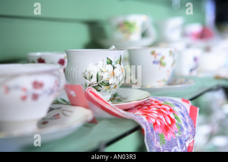 Tea Cups on Shelf Stock Photo