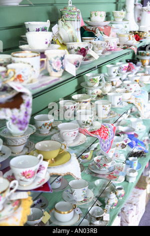 Shelves of Tea Cups and Saucers in an Antique Shop Stock Photo