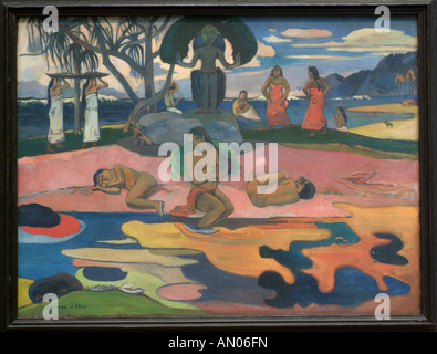 The Day of the God (Mahana no atua) 1894, Paul Gauguin. The famous Art Institute of Chicago. Stock Photo