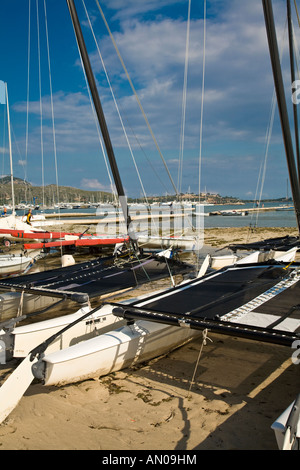 Catamarans on the beach at Port de Pollenca Majorca Balearic Islands Spain