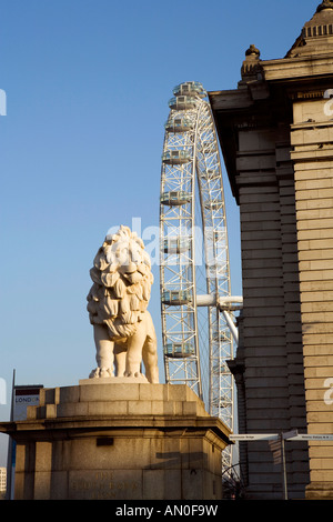 The South Bank Lion View with BA London Eye Stock Photo - Alamy