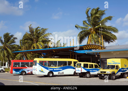Maldives Male International Airport water taxi flight transfer buses and vehicles Stock Photo
