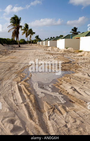 Maldives Addu Atoll Herathera Resort unfinished road and Jacuzzi Beach Villas Stock Photo