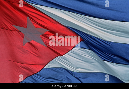 Detail of the Cuban national flag flowing in the wind CUBA Stock Photo