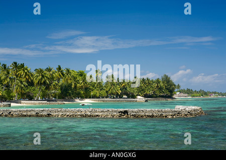 Maldives Addu Atoll Gan coastline at Equator Village resort hotel Stock Photo