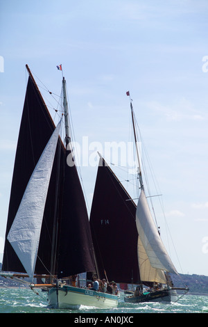 Classic Sailing Smack The Alberta and The Emeline taking part in the Whitstable Harbour Smack and Barge race Stock Photo