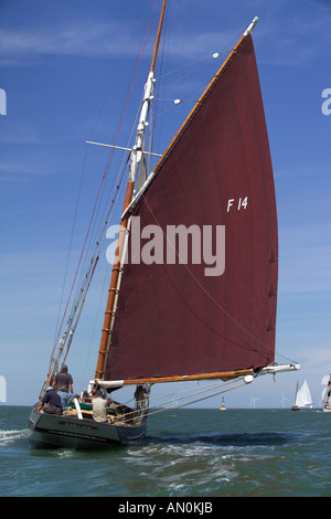 Classic sailing Smack The Emeline taking part in the Whitstable Harbour Smack and Barge race Stock Photo