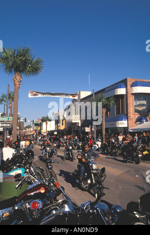 Daytona Beach Florida fl bike week bikers parading on main street Stock Photo