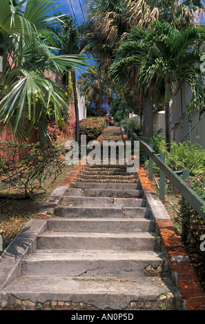 St Thomas USVI 99 Steps Government Hill tourist attraction and shortcut actually 103 steps in Charlotte Amalie Stock Photo