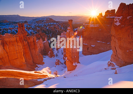 Winter sunrise on Thors Hammer Bryce Canyon National Park Utah Stock Photo